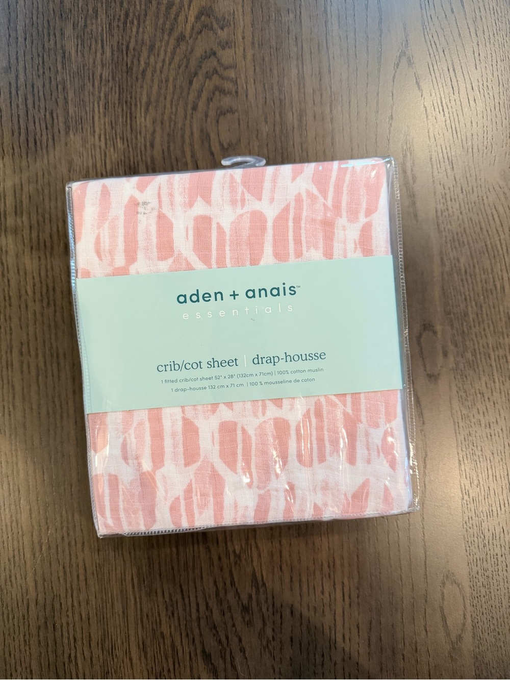 NWT aden + anais Essentials Pink Crib Sheet - Washed Heart